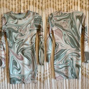 F21 Green Psychedelic Y2K 2000s Mesh Stretchy Long Sleeve Bodycon Dress Small